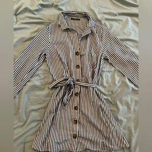 Abercrombie & Fitch Women Stripe Shirt Dress Long Sleeve Gray White Size M